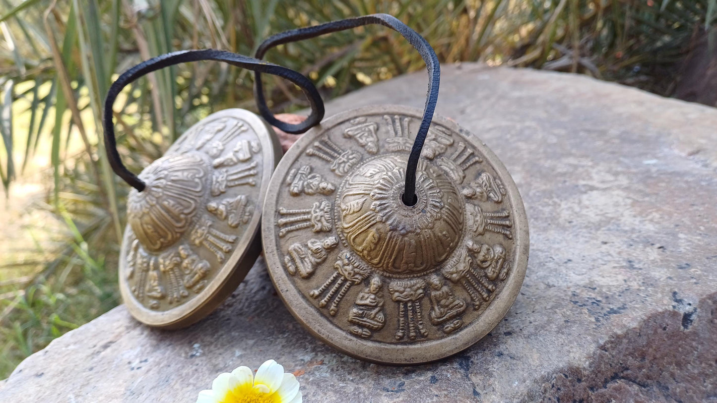 Vintage Rare Authentic Large Size Buddha Carved Tibetan Tingsha Bells,Handmade Tibetan Buddhist Ritual Cymbal,Yoga Sound Healing Tool