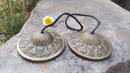 Vintage Rare Authentic Large Size Buddha Carved Tibetan Tingsha Bells,Handmade Tibetan Buddhist Ritual Cymbal,Yoga Sound Healing Tool
