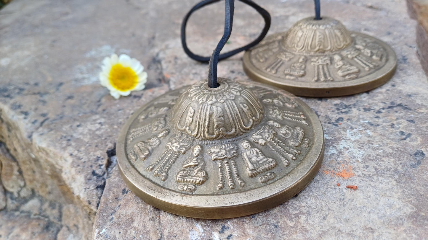 Vintage Rare Authentic Large Size Buddha Carved Tibetan Tingsha Bells,Handmade Tibetan Buddhist Ritual Cymbal,Yoga Sound Healing Tool