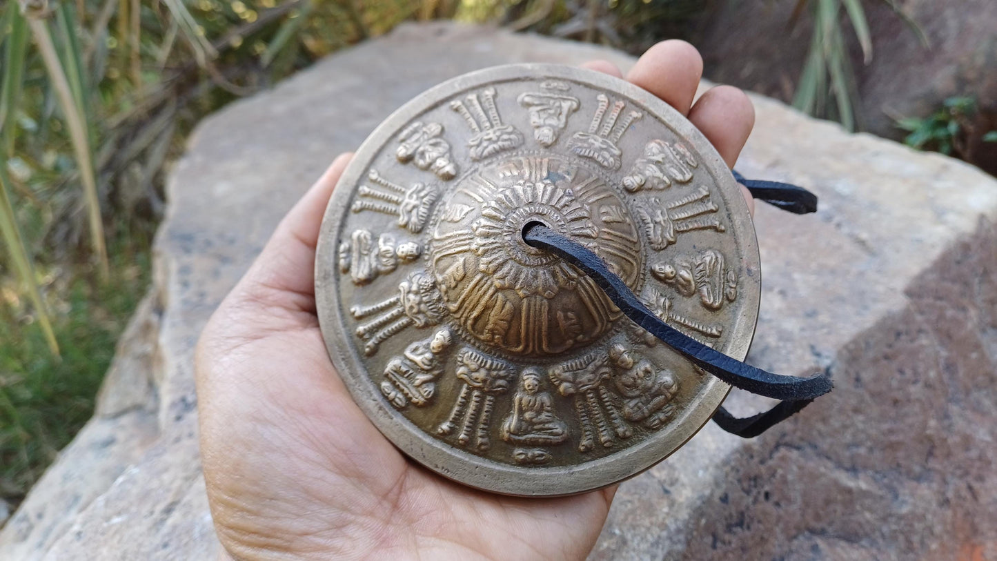 Vintage Rare Authentic Large Size Buddha Carved Tibetan Tingsha Bells,Handmade Tibetan Buddhist Ritual Cymbal,Yoga Sound Healing Tool
