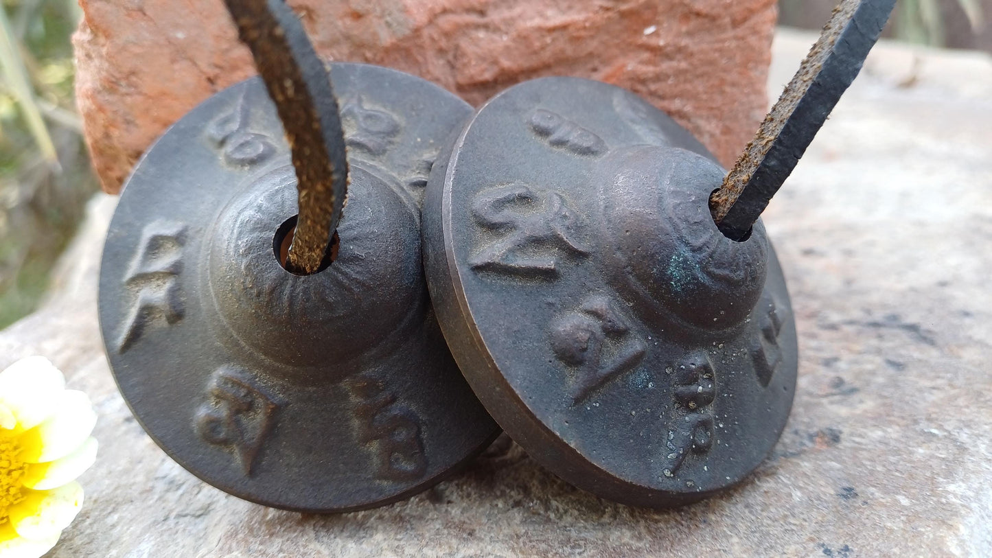 Vintage Rare Authentic Small  Dragon Carved Tibetan Tingsha Bells,Handmade Tibetan Buddhist Ritual Cymbal,Yoga Meditation Sound Healing Tool