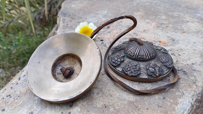 Vintage Rare Authentic Large 8 Auspicious Signs Carved Tibetan Tingsha Bells,Handmade Tibetan Buddhist Ritual Cymbal,Yoga Sound Healing Tool