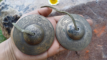 Vintage Rare Authentic Large Dragon Carved Tibetan Tingsha Bells,Handmade Tibetan Buddhist Ritual Cymbal,Yoga Meditation Sound Healing Tool