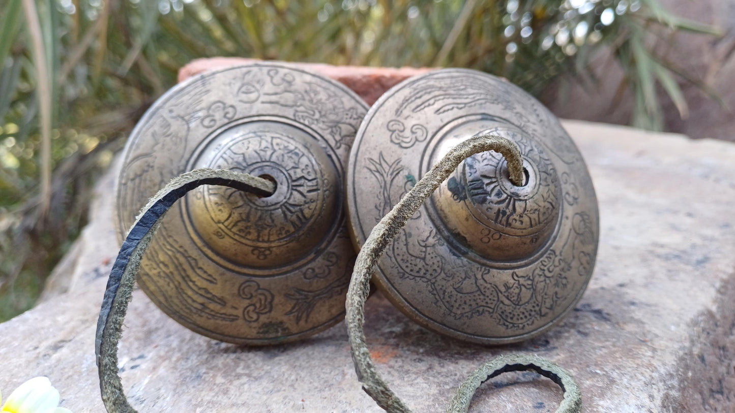 Vintage Rare Authentic Large Dragon Carved Tibetan Tingsha Bells,Handmade Tibetan Buddhist Ritual Cymbal,Yoga Meditation Sound Healing Tool