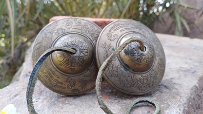 Vintage Rare Authentic Large Dragon Carved Tibetan Tingsha Bells,Handmade Tibetan Buddhist Ritual Cymbal,Yoga Meditation Sound Healing Tool