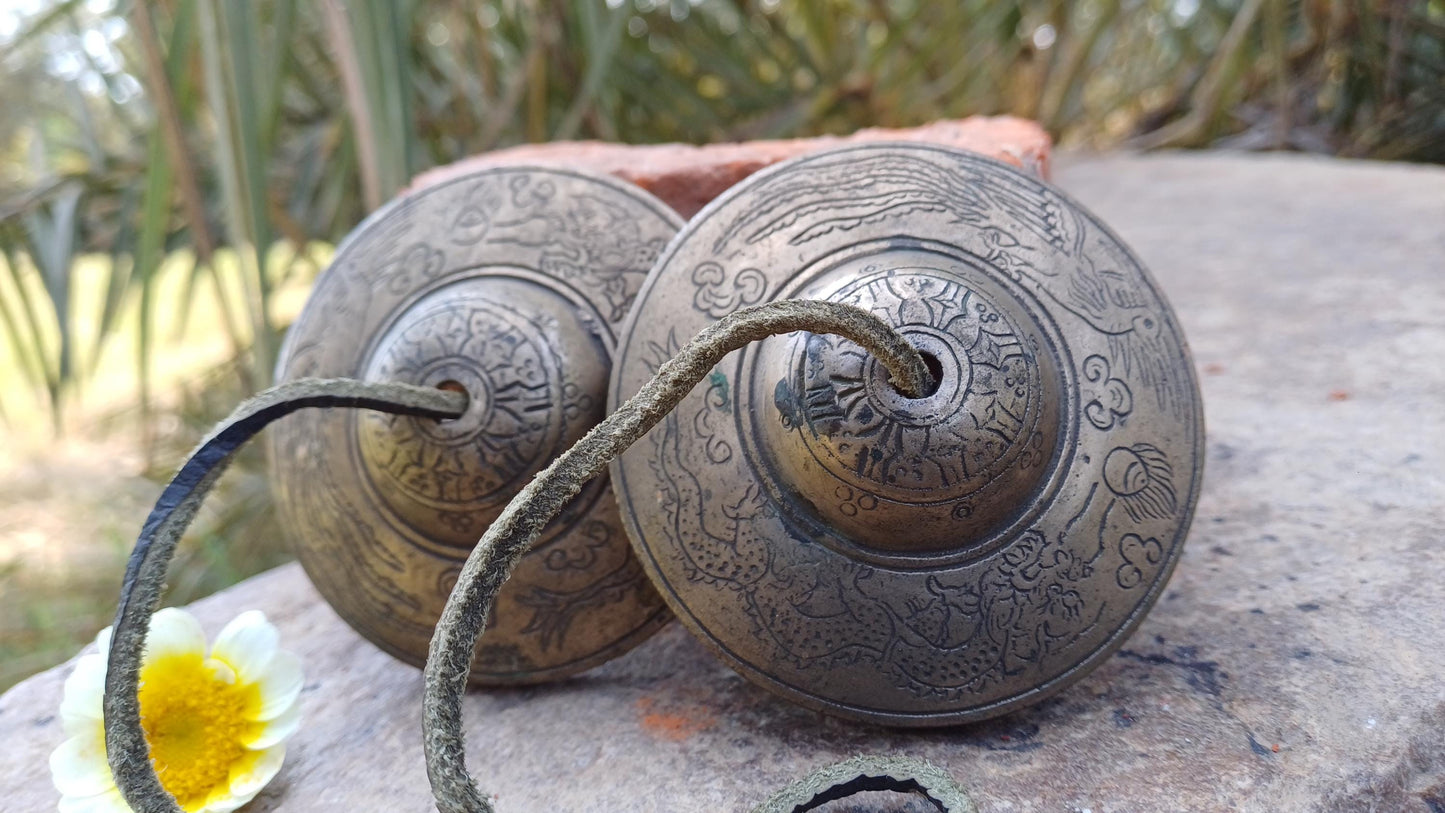 Vintage Rare Authentic Large Dragon Carved Tibetan Tingsha Bells,Handmade Tibetan Buddhist Ritual Cymbal,Yoga Meditation Sound Healing Tool