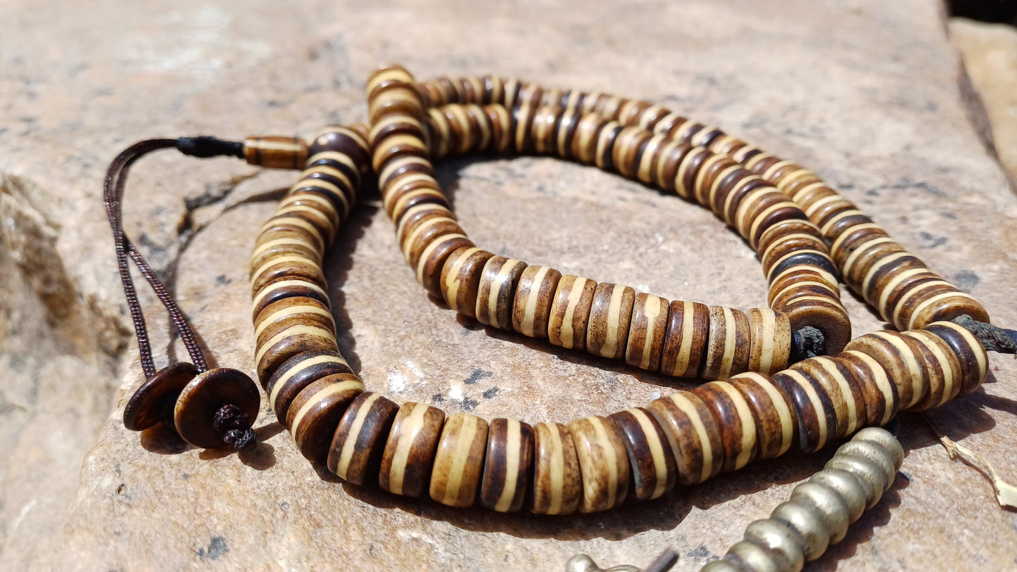 108 12mm Antique Gandhara Hand-carved Original Yak Bone Tibetan Buddhist Prayer Beads,Vintage Tantrik  Disk-Shaped Yak Kapala Bone Rosary