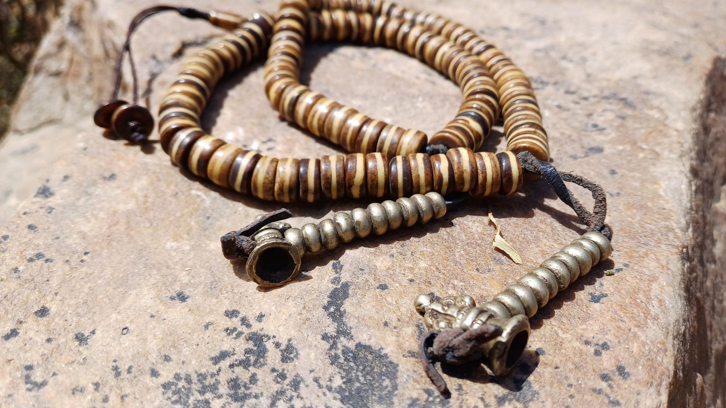 108 12mm Antique Gandhara Hand-carved Original Yak Bone Tibetan Buddhist Prayer Beads,Vintage Tantrik  Disk-Shaped Yak Kapala Bone Rosary