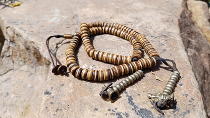 108 12mm Antique Gandhara Hand-carved Original Yak Bone Tibetan Buddhist Prayer Beads,Vintage Tantrik  Disk-Shaped Yak Kapala Bone Rosary