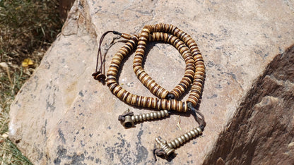 108 12mm Antique Gandhara Hand-carved Original Yak Bone Tibetan Buddhist Prayer Beads,Vintage Tantrik  Disk-Shaped Yak Kapala Bone Rosary