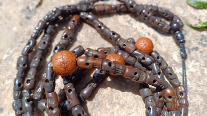 108 Handcarved Skull Bone Beads and Bodhi Meditation Mala,Ethnic Bone Necklace/Jewellery,Tibetan Buddhist Prayer Skull Bone Prayer Rosary
