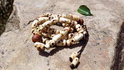 54 Handcarved Buddhist Tantrik Skull Bone and Bodhi Impermanence Mala,Bone Meditation Bead,Ethnic Tibetan Buddhist Prayer Skull Bone Rosary