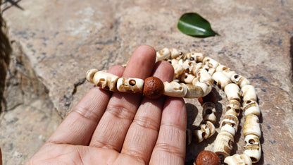 54 Handcarved Buddhist Tantrik Skull Bone and Bodhi Impermanence Mala,Bone Meditation Bead,Ethnic Tibetan Buddhist Prayer Skull Bone Rosary