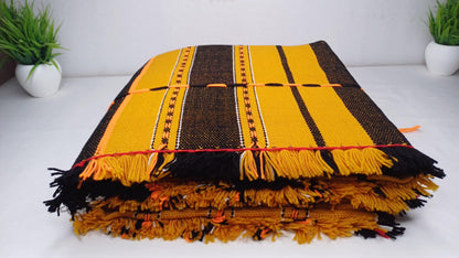 Large Thick Handwoven Black/Yellow Naga Tribe Traditional Blanket,Ethnic Sofa Throw,Native Indian Cloth,Naga Tribes Shawl,Tribal Wall Decor