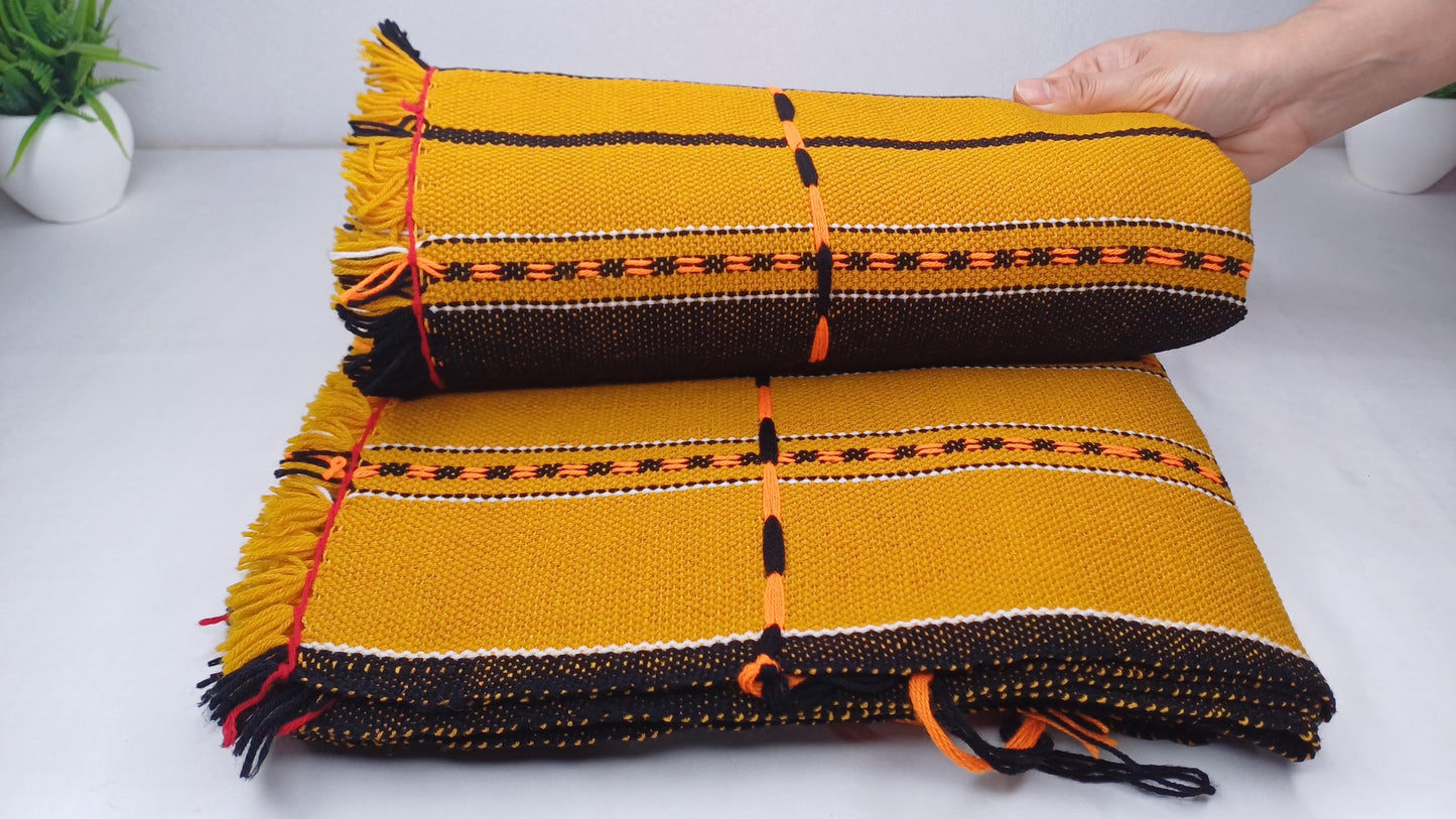 Large Thick Handwoven Black/Yellow Naga Tribe Traditional Blanket,Ethnic Sofa Throw,Native Indian Cloth,Naga Tribes Shawl,Tribal Wall Decor