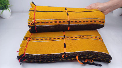 Large Thick Handwoven Black/Yellow Naga Tribe Traditional Blanket,Ethnic Sofa Throw,Native Indian Cloth,Naga Tribes Shawl,Tribal Wall Decor