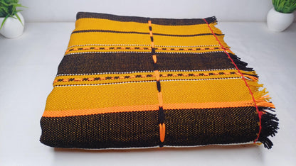Large Thick Handwoven Black/Yellow Naga Tribe Traditional Blanket,Ethnic Sofa Throw,Native Indian Cloth,Naga Tribes Shawl,Tribal Wall Decor