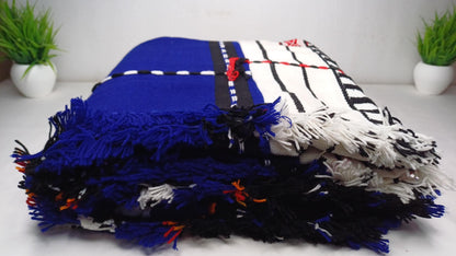 Large Thick Handwoven Black/Blue/White NagaTribe Traditional Blanket,Ethnic Sofa Throw,Native Indian Cloth,Naga Tribe Shawl,Tribal WallDecor