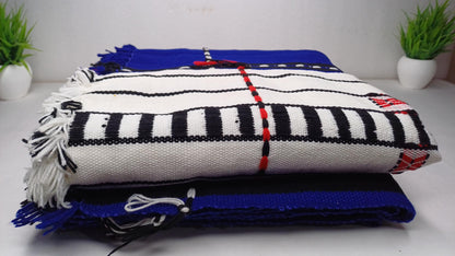 Large Thick Handwoven Black/Blue/White NagaTribe Traditional Blanket,Ethnic Sofa Throw,Native Indian Cloth,Naga Tribe Shawl,Tribal WallDecor