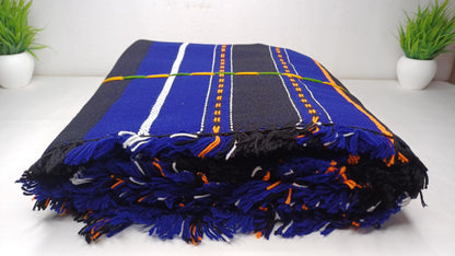 Large Thick Handwoven Black And Blue Naga Tribe Traditional Blanket,Ethnic Sofa Throw,Native Indian Cloth,Naga Tribe Shawl,Tribal Wall Decor