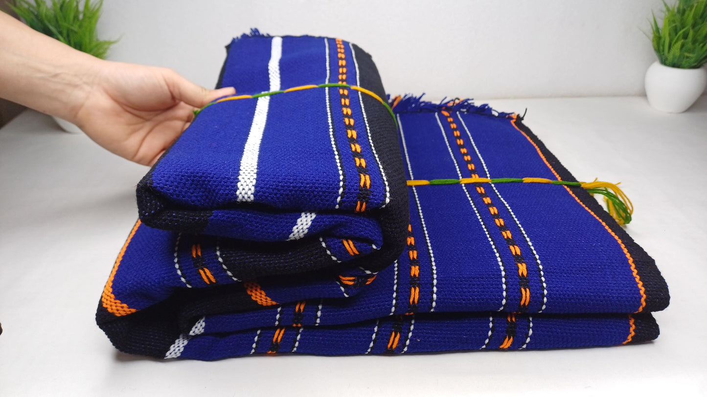 Large Thick Handwoven Black And Blue Naga Tribe Traditional Blanket,Ethnic Sofa Throw,Native Indian Cloth,Naga Tribe Shawl,Tribal Wall Decor