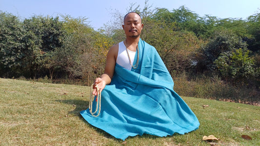 Handwoven Ethical Aqua Blue Pure Himalayan Yak Wool Meditation Shawl,YakWool Prayer Scarf,Yak Wool Blanket,Ethnic Indian Yak Meditation Wrap