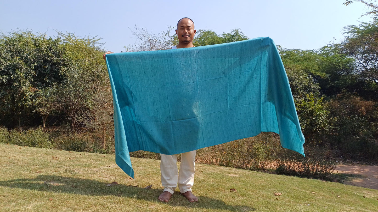 Handwoven Ethical Aqua Blue Pure Himalayan Yak Wool Meditation Shawl,YakWool Prayer Scarf,Yak Wool Blanket,Ethnic Indian Yak Meditation Wrap