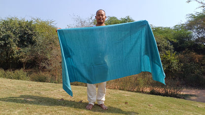Handwoven Ethical Aqua Blue Pure Himalayan Yak Wool Meditation Shawl,YakWool Prayer Scarf,Yak Wool Blanket,Ethnic Indian Yak Meditation Wrap