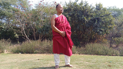 MANJUSHRI Large Handwoven Organic Cotton Maroon Tibetan Buddhist Monk Meditation Shawl,Indian Cotton Tantrik Prayer Wrap,Buddhist Prayer Zen