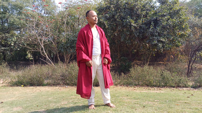 MANJUSHRI Large Handwoven Organic Cotton Maroon Tibetan Buddhist Monk Meditation Shawl,Indian Cotton Tantrik Prayer Wrap,Buddhist Prayer Zen