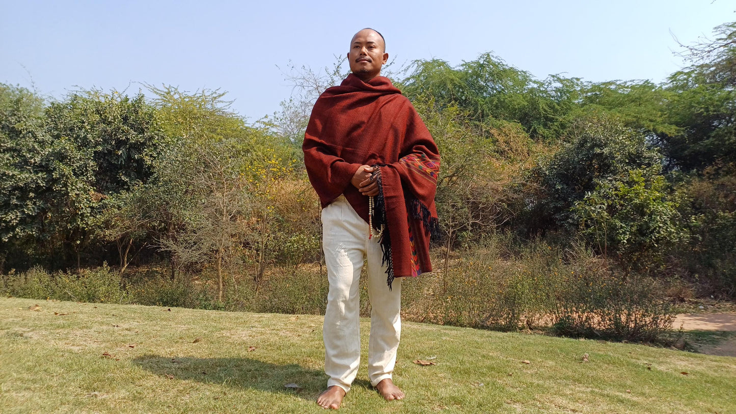 Handwoven Burgundy Pure Himalayan Sheep Wool Meditation Shawl,Himalayan Prayer Blanket,Himalayan Wool,Kullu Shawl,Handmade Indian Shawl,