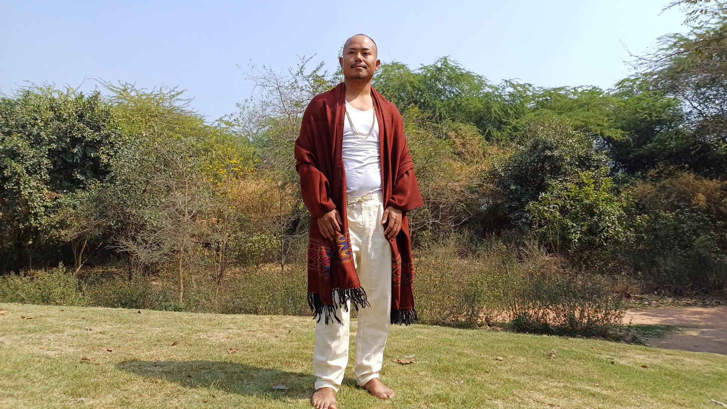 Handwoven Burgundy Pure Himalayan Sheep Wool Meditation Shawl,Himalayan Prayer Blanket,Himalayan Wool,Kullu Shawl,Handmade Indian Shawl,