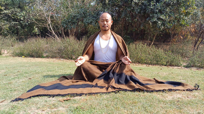 Handwoven Dark Brown Pure Himalayan Sheep Wool Meditation Shawl,Himalayan Prayer Blanket,Kullu Shawl,Ethnic Indian Shawl,Wool Prayer Wrap