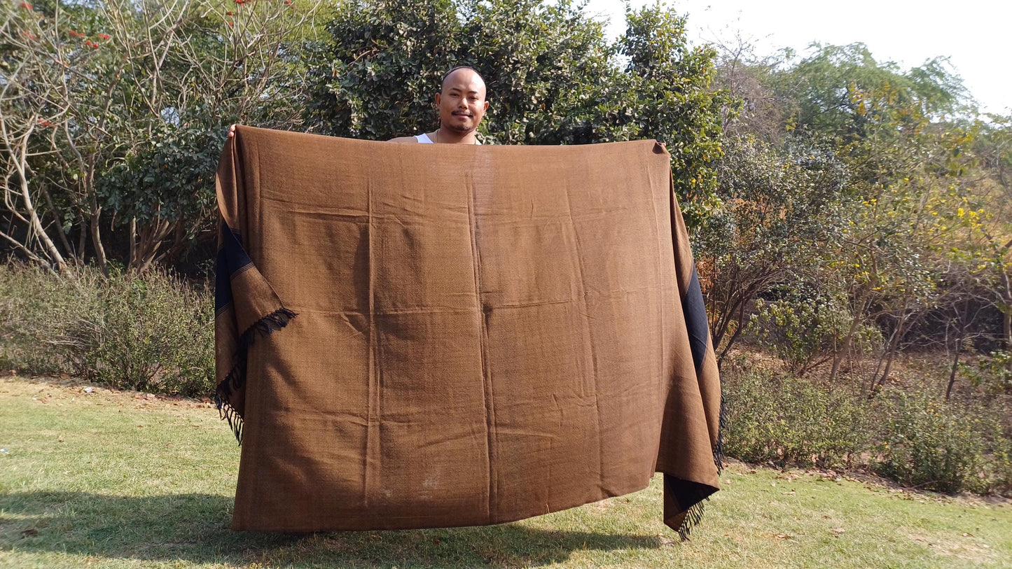 Handwoven Dark Brown Pure Himalayan Sheep Wool Meditation Shawl,Himalayan Prayer Blanket,Kullu Shawl,Ethnic Indian Shawl,Wool Prayer Wrap