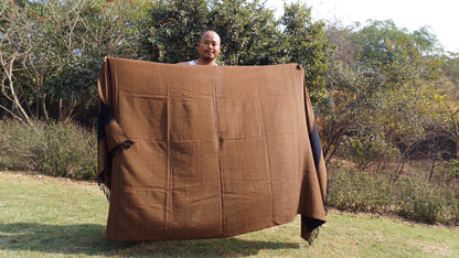 Handwoven Dark Brown Pure Himalayan Sheep Wool Meditation Shawl,Himalayan Prayer Blanket,Kullu Shawl,Ethnic Indian Shawl,Wool Prayer Wrap