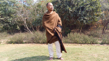 Handwoven Dark Brown Pure Himalayan Sheep Wool Meditation Shawl,Himalayan Prayer Blanket,Kullu Shawl,Ethnic Indian Shawl,Wool Prayer Wrap