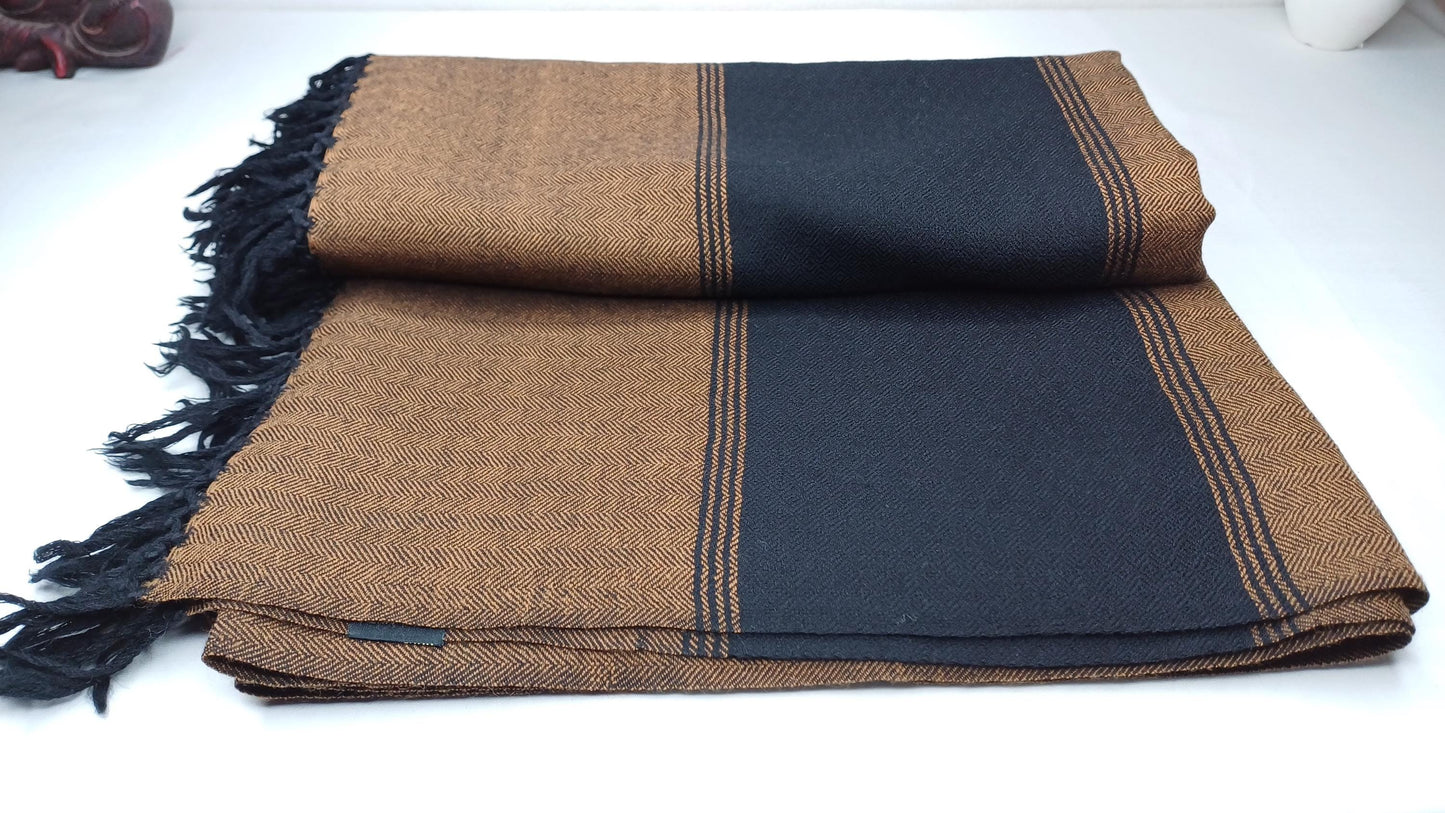 Handwoven Dark Brown Pure Himalayan Sheep Wool Meditation Shawl,Himalayan Prayer Blanket,Kullu Shawl,Ethnic Indian Shawl,Wool Prayer Wrap