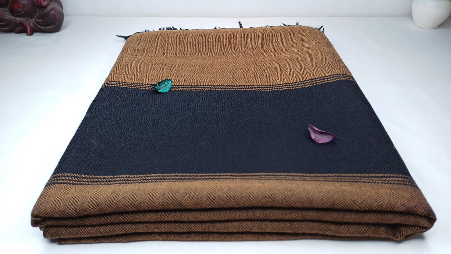 Handwoven Dark Brown Pure Himalayan Sheep Wool Meditation Shawl,Himalayan Prayer Blanket,Kullu Shawl,Ethnic Indian Shawl,Wool Prayer Wrap