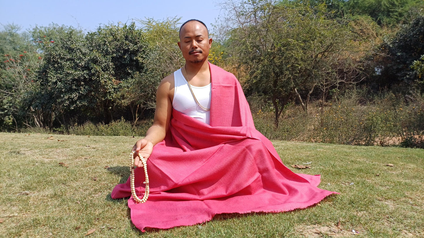 Pink Handwoven Ethical Yak Wool Meditation Shawl,Himalayan Yak Wool Prayer Wrap,Ethnic Indian Yak Wrap,Yak Wool Prayer Scarf,Yak Prayer Zen