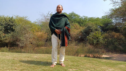Handwoven Forest Green Pure Himalayan Sheep Wool Meditation Shawl,Himalayan Prayer Blanket,Kullu Shawl,Ethnic Indian Shawl,Wool Prayer Wrap