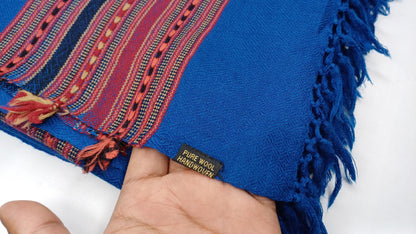 Blue Handwoven Himalayan Sheep Wool Meditation Shawl,Ethnic Indian Embroidered Stole,Kullu Shawl,Himalayan Woolen Wrap,Handmade Prayer Scarf