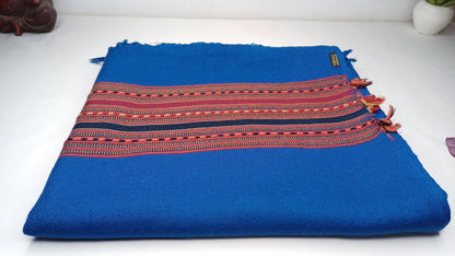 Blue Handwoven Himalayan Sheep Wool Meditation Shawl,Ethnic Indian Embroidered Stole,Kullu Shawl,Himalayan Woolen Wrap,Handmade Prayer Scarf
