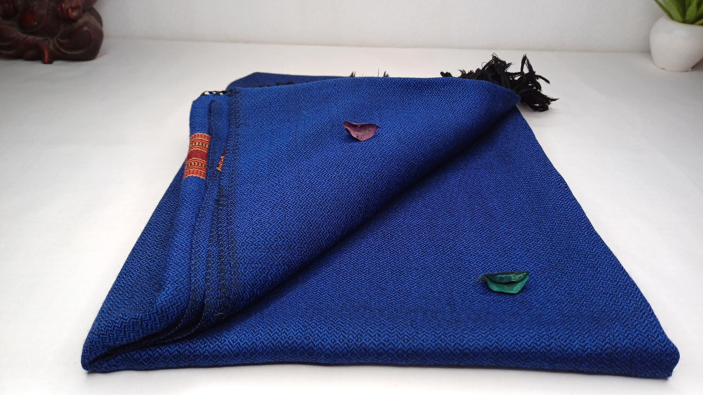 Blue Handwoven Pure Himalayan Sheep Wool Meditation Shawl,Ethnic Indian Embroidered Prayer Scarf,Himalayan Wool Wrap,Traditional Kullu Shawl