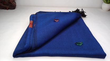 Blue Handwoven Pure Himalayan Sheep Wool Meditation Shawl,Ethnic Indian Embroidered Prayer Scarf,Himalayan Wool Wrap,Traditional Kullu Shawl
