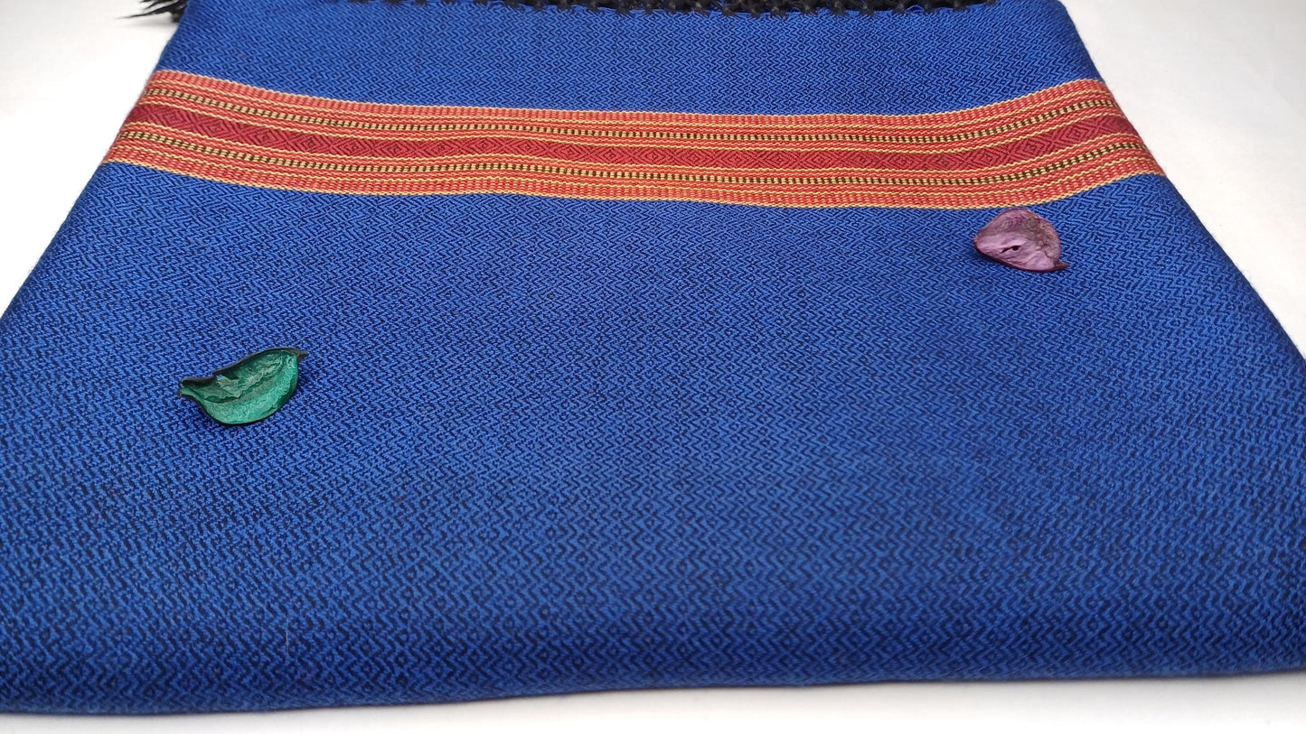 Blue Handwoven Pure Himalayan Sheep Wool Meditation Shawl,Ethnic Indian Embroidered Prayer Scarf,Himalayan Wool Wrap,Traditional Kullu Shawl