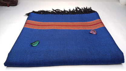 Blue Handwoven Pure Himalayan Sheep Wool Meditation Shawl,Ethnic Indian Embroidered Prayer Scarf,Himalayan Wool Wrap,Traditional Kullu Shawl