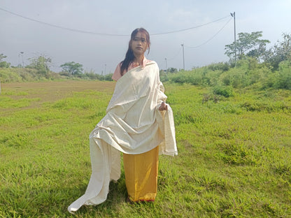 NIRVANA Large Traditional Handwoven White Tibetan Buddhist Raw Eri Silk Meditation Shawl,Tantric Meditation Wrap,Buddhist Prayer Silk Zen