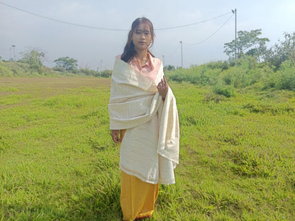 Tara Large Handwoven Pure Organic Cotton White Tibetan Buddhist Monk Meditation Shawl,Indian Cotton Tantrik Wrap,Tibetan Buddhist Prayer Zen