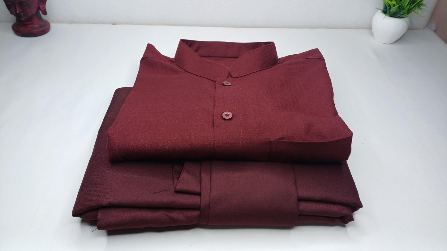 Layman Cotton Burgundy Tibetan Buddhist Meditation Robe Set,Shirt/Wrap Buddhist Prayer Suit,Zen Meditation Clothing,Spiritual Temple Costume
