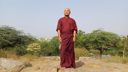 Layman Cotton Burgundy Tibetan Buddhist Meditation Robe Set,Shirt/Wrap Buddhist Prayer Suit,Zen Meditation Clothing,Spiritual Temple Costume